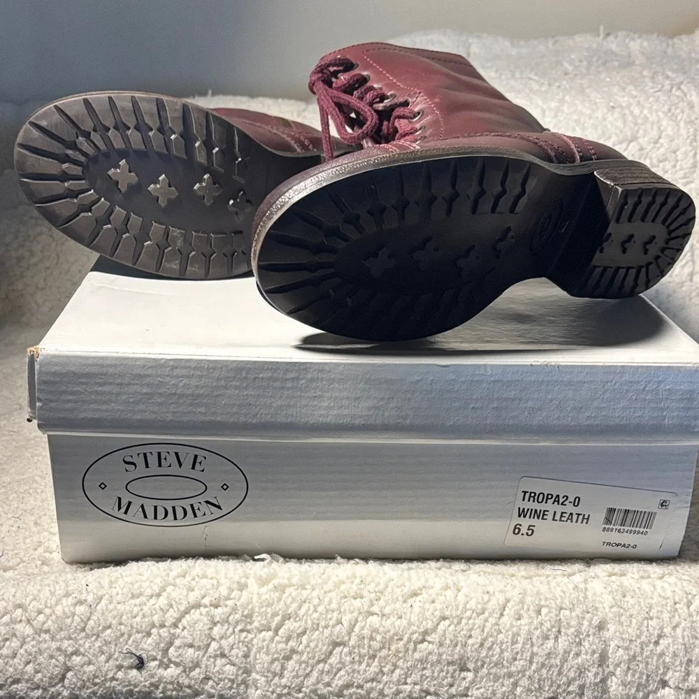 Steve Madden Burgundy Combat Boots - Picture 4 of 5